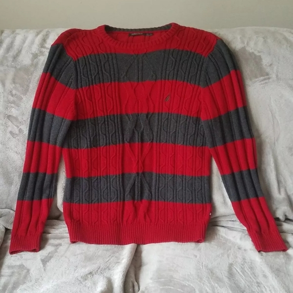 Mens Large Fisherman Red & Gray Nautica Sweater - Picture 3 of 6